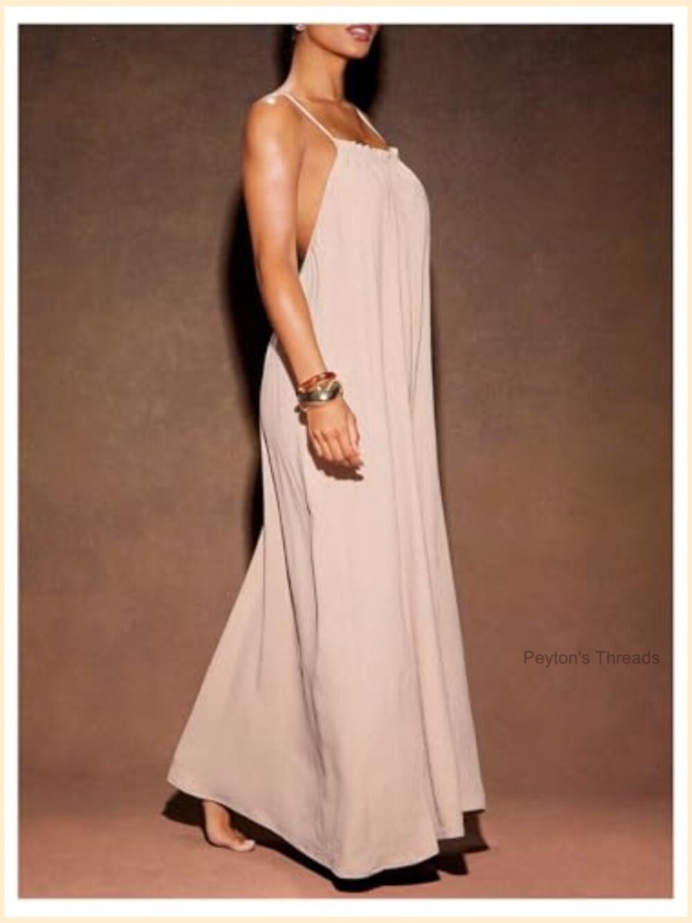 Beaded Tie Backless Maxi Dress Ruffle Boho Vacation Outfit - Picture 3 of 5
